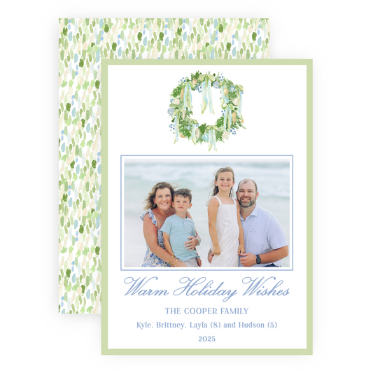 Christmas Photo Card - Luxe Noel Wreath - Portrait (Landscape Photo)