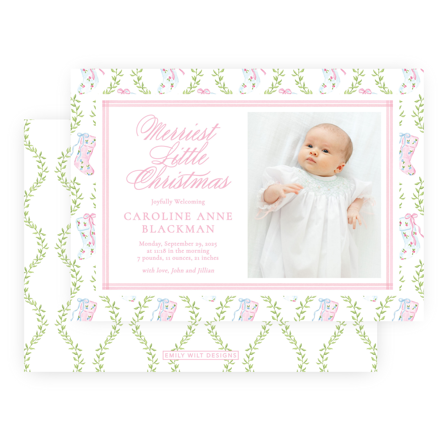 Christmas Photo Card - Delicate Stockings - Landscape - Birth Announcement