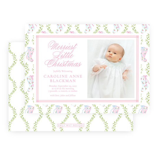 Christmas Photo Card - Delicate Stockings - Landscape - Birth Announcement