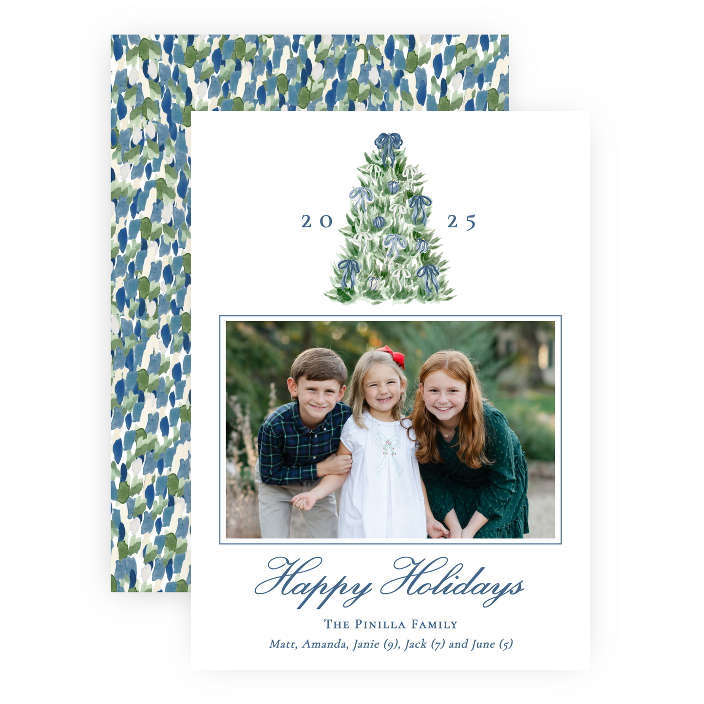 Christmas Photo Card - Tied with a Bow Tree, Blue - Portrait