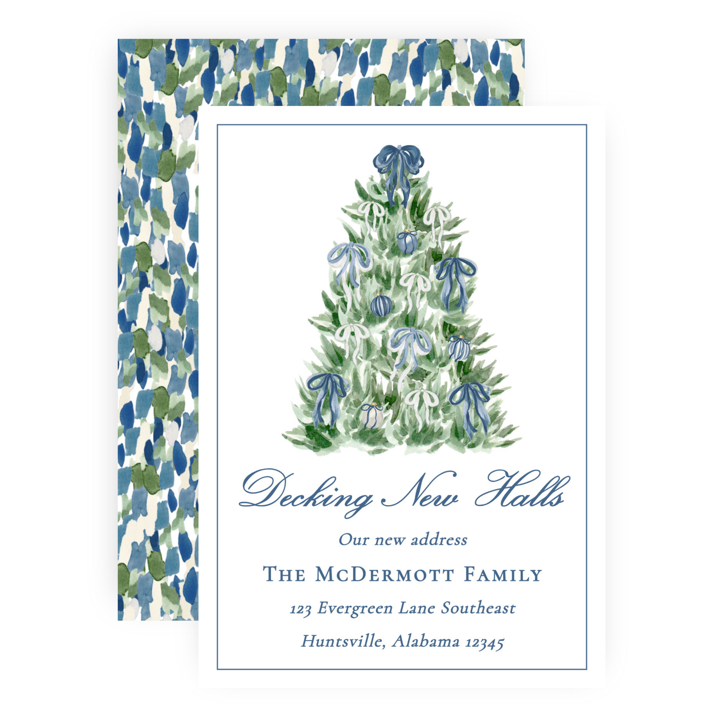 Christmas New Address Enclosure Cards - Tied with a Bow Tree, Blue