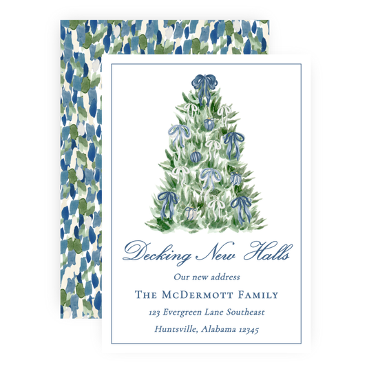 Christmas New Address Enclosure Cards - Tied with a Bow Tree, Blue