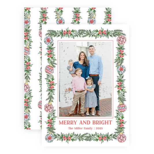 Christmas Photo Card - Ornamental Holly (Portrait)