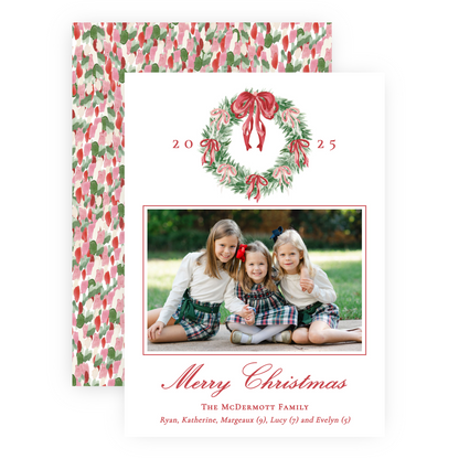Christmas Photo Card - Tied with a Bow Decorated Wreath