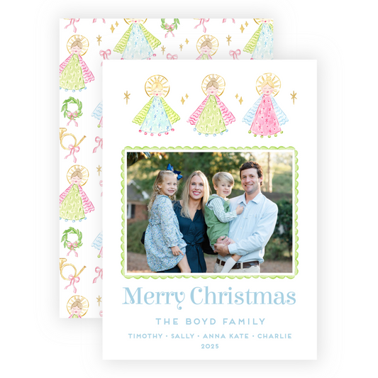 Christmas Photo Card - Christmas Angels, Blue - Portrait