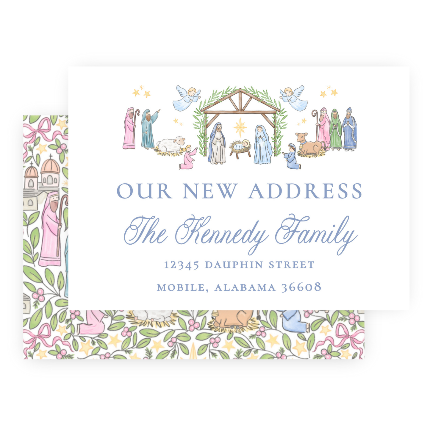 Christmas New Address Enclosure Cards - Festive Nativity (Pastel)