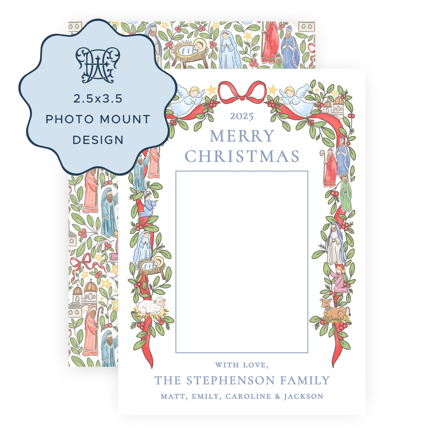 PHOTO MOUNT Christmas Card - Festive Nativity Garland - Portrait