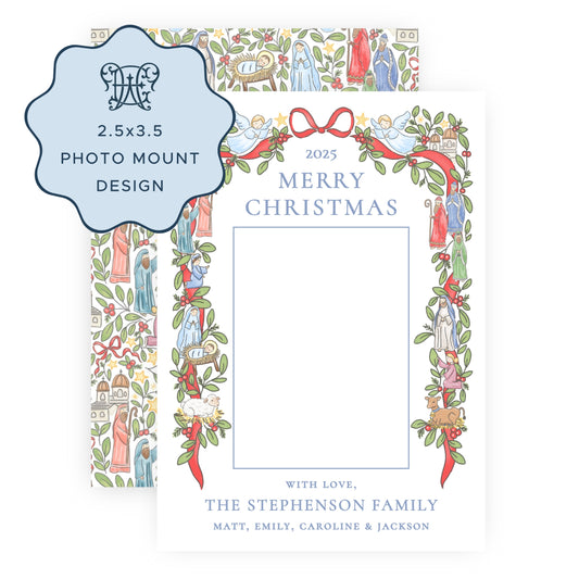 PHOTO MOUNT Christmas Card - Festive Nativity Garland - Portrait