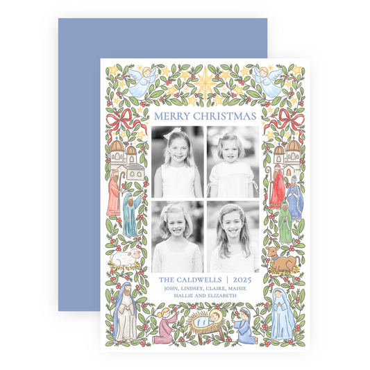 Christmas Photo Card - Festive Nativity Frame, 4 Photos - Portrait