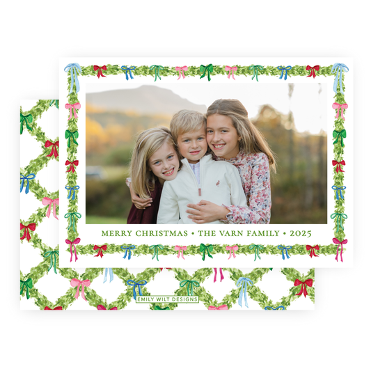 Christmas Photo Card - Decked with Bows Garland - Landscape