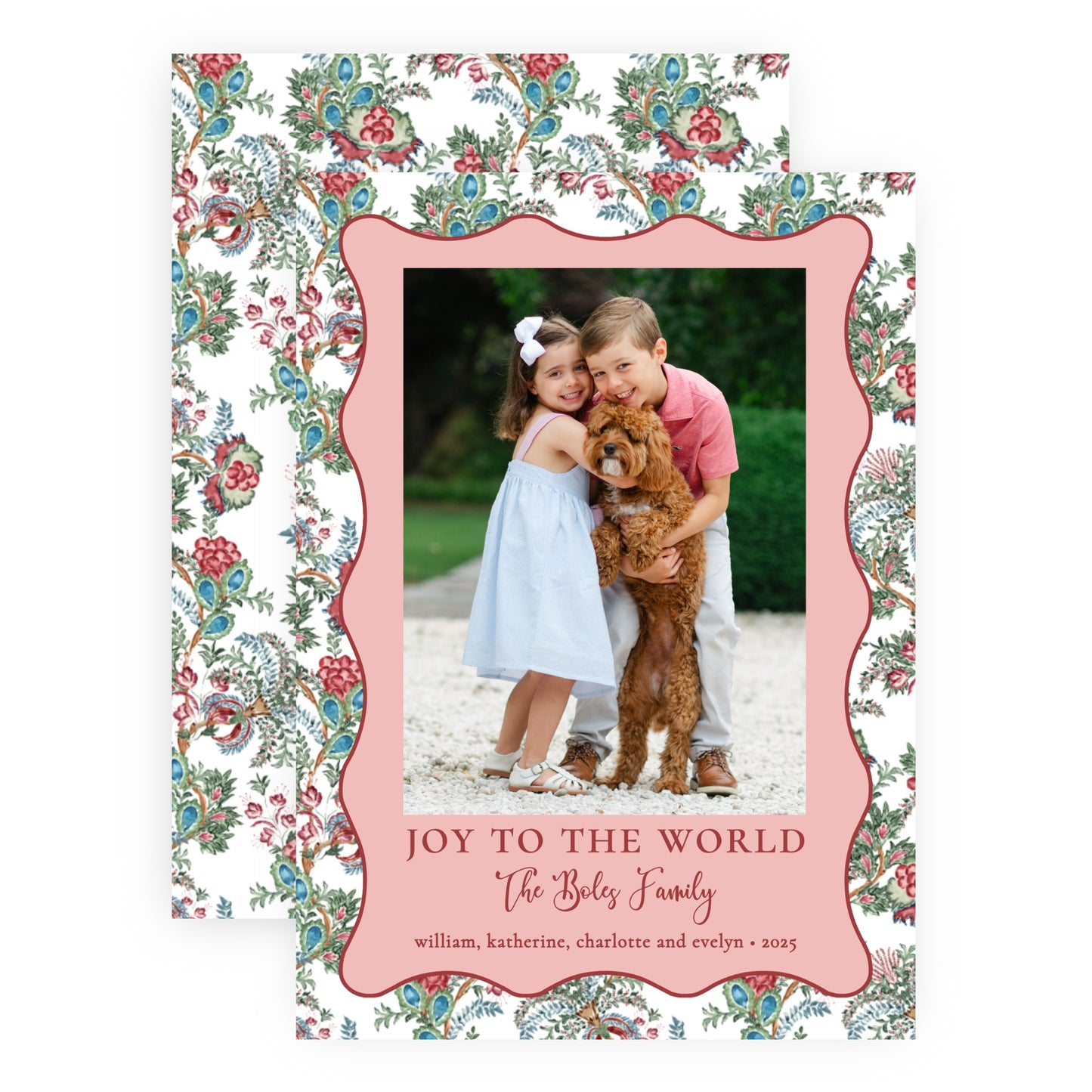 Christmas Photo Card - Chintz Elegance, Cranberry (Portrait)