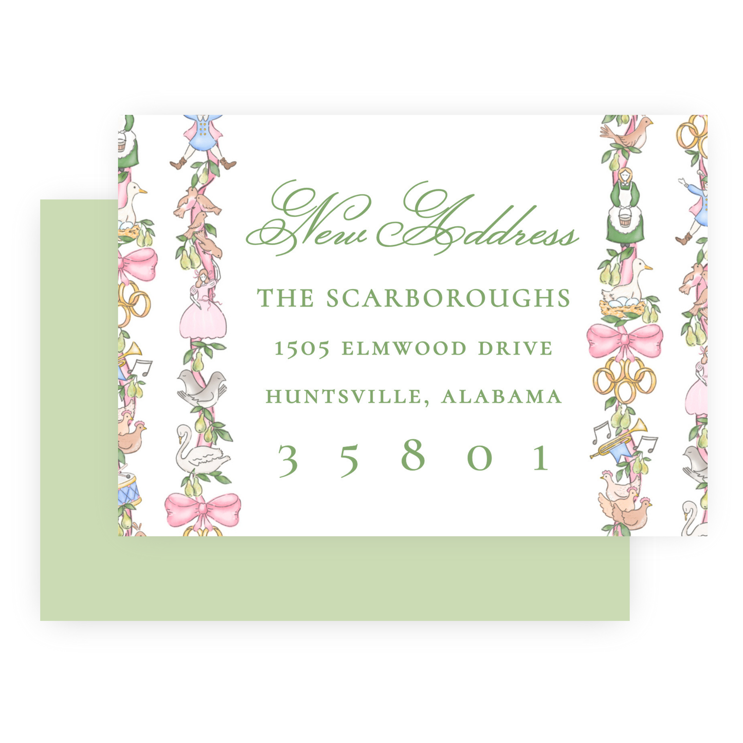 Christmas New Address Enclosure Cards - Twelve Days of Christmas Pastel