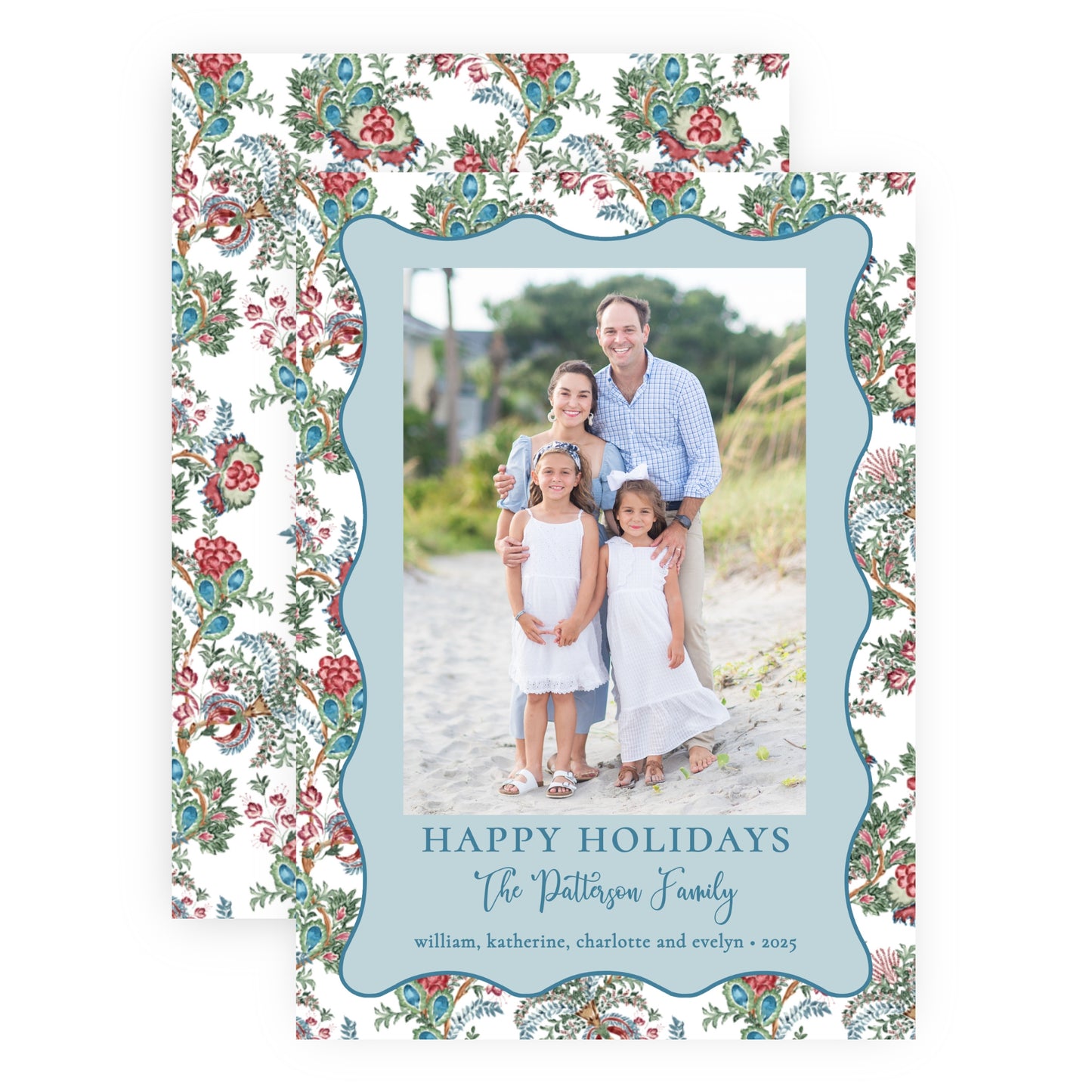 Christmas Photo Card - Chintz Elegance, Blue (Portrait)