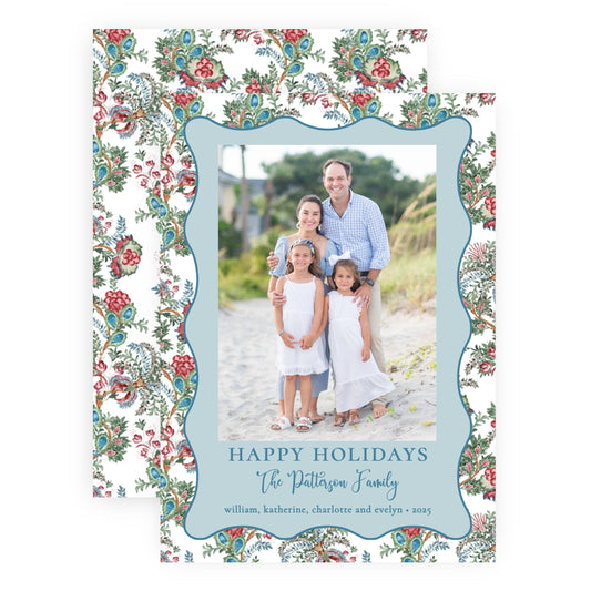 Christmas Photo Card - Chintz Elegance, Blue (Portrait)