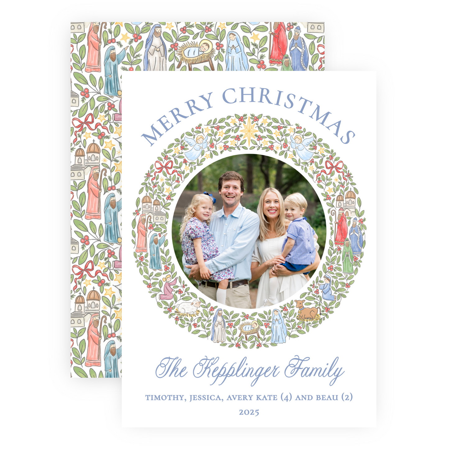 Christmas Photo Card - Festive Nativity Wreath - Portrait