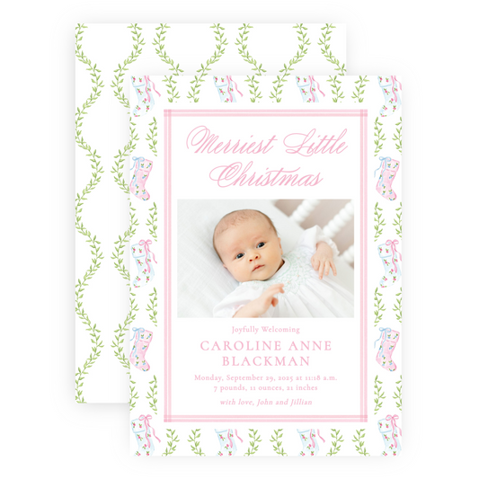 Christmas Photo Card - Delicate Stockings - Portrait - Birth Announcement