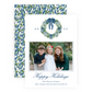 Christmas Photo Card - Tied with a Bow Decorated Wreath, Blue - Portrait