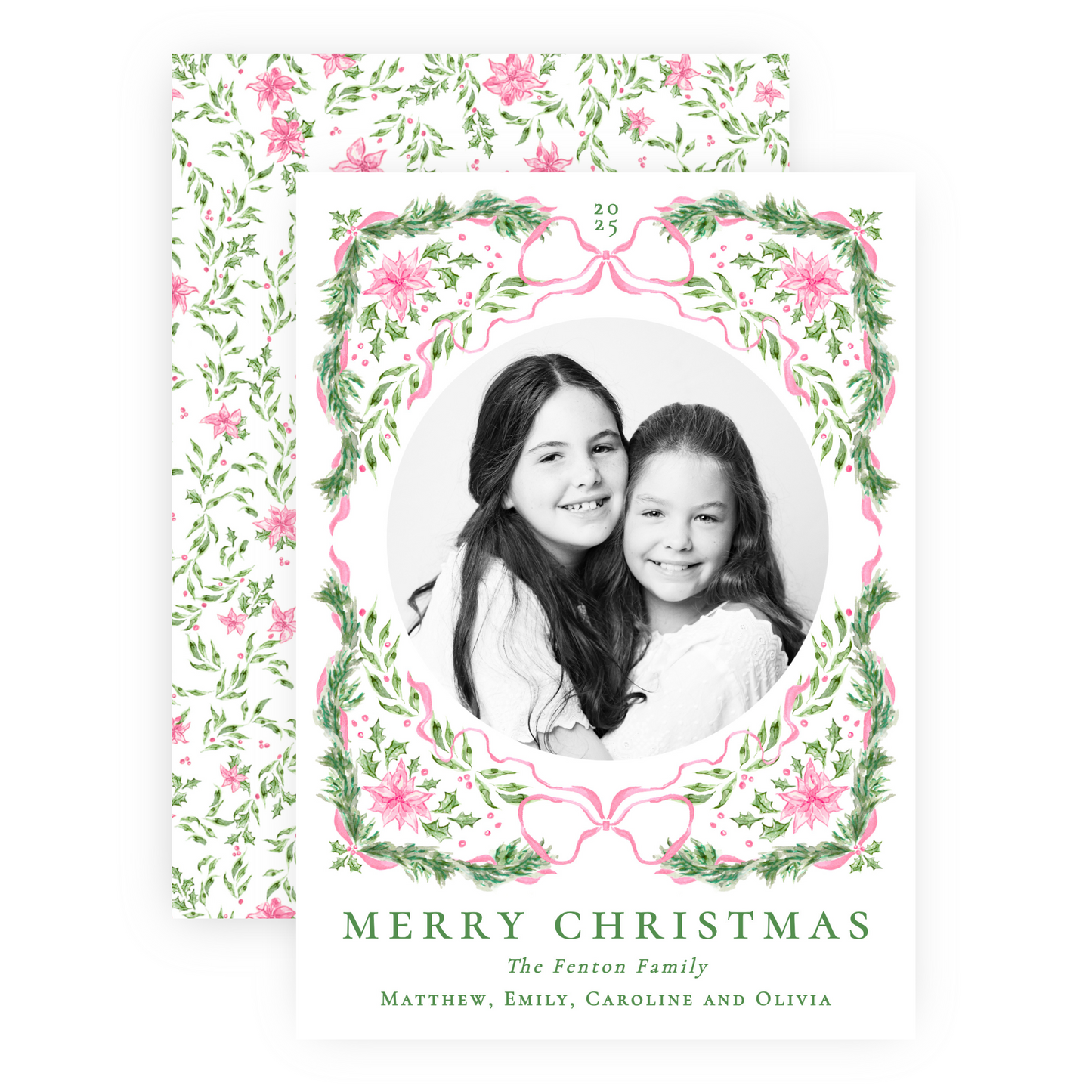 Christmas Photo Card - Yuletide, Pink - Portrait