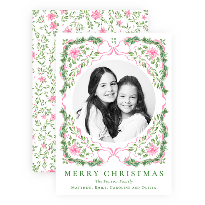 Christmas Photo Card - Yuletide, Pink - Portrait