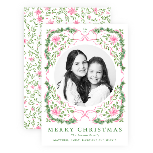 Christmas Photo Card - Yuletide, Pink - Portrait