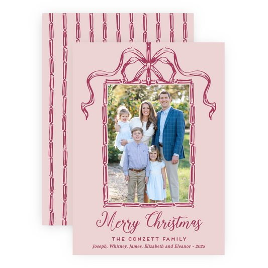 Christmas Photo Card - Bamboo Bow Frame, Cranberry