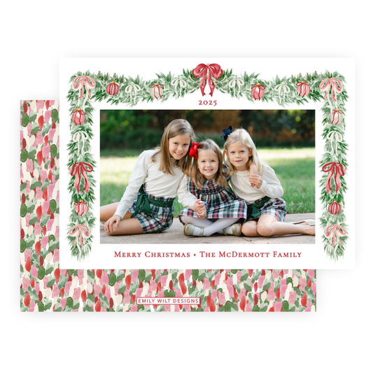 Christmas Photo Card - Tied with a Bow Garland - Landscape