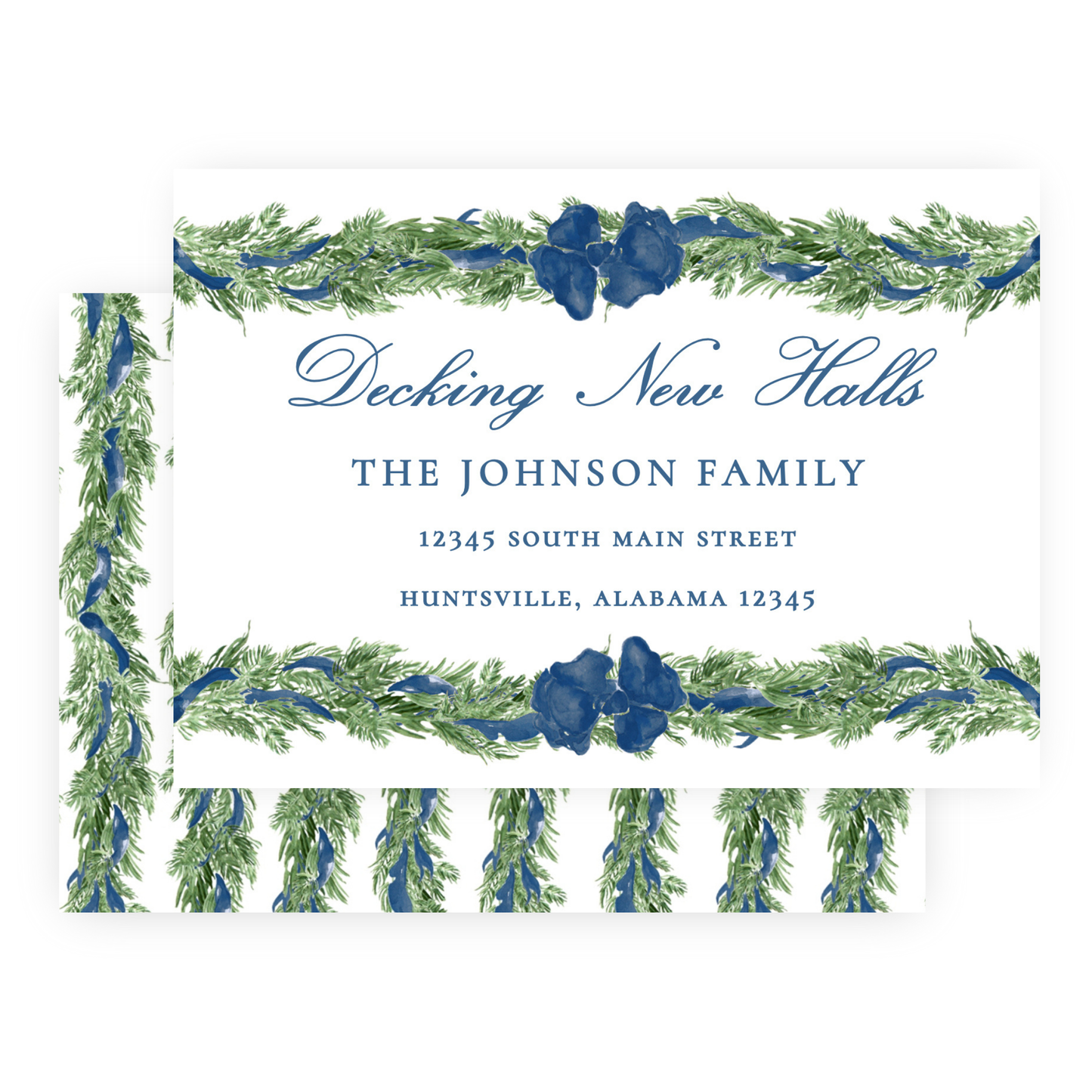 Christmas New Address Enclosure Cards - Big Bow Garland, Navy