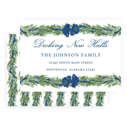 Christmas New Address Enclosure Cards - Big Bow Garland, Navy