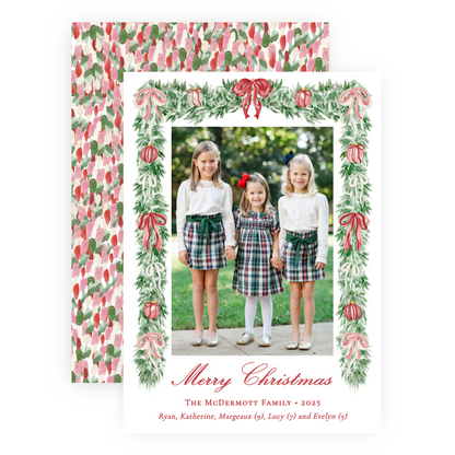 Christmas Photo Card - Tied with a Bow Garland - Portrait