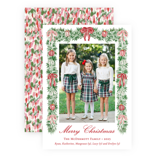 Christmas Photo Card - Tied with a Bow Garland - Portrait