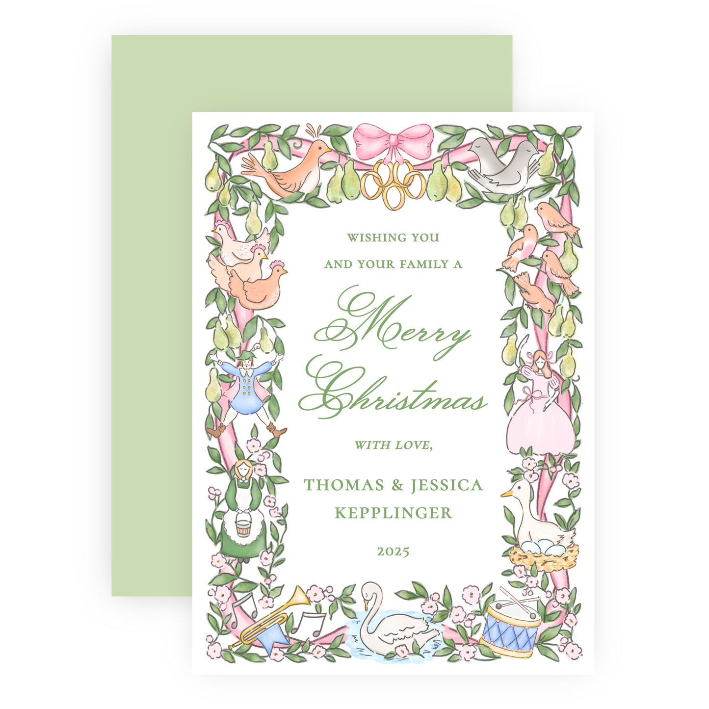 Non Photo Christmas Card - Twelve Days of Christmas Frame Pastel