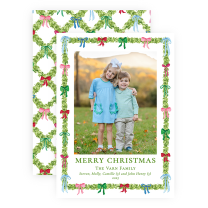Christmas Photo Card - Decked with Bows Garland - Portrait