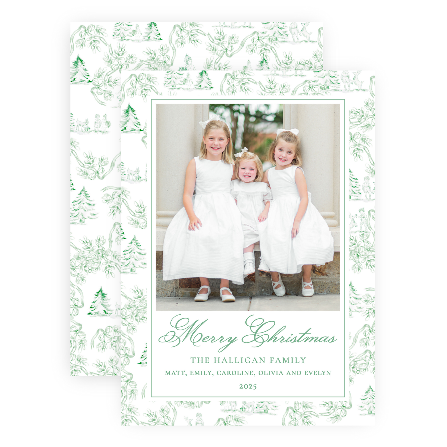 Christmas Photo Card - Holiday Toile, Green (Portrait)