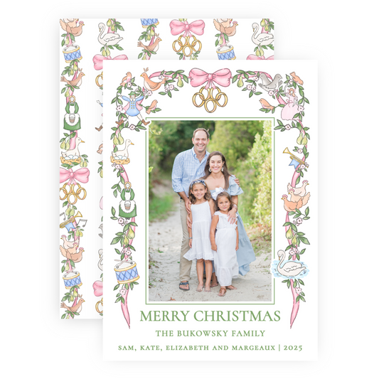 Christmas Photo Card - Twelve Days of Christmas Garland (Pastel) - Portrait