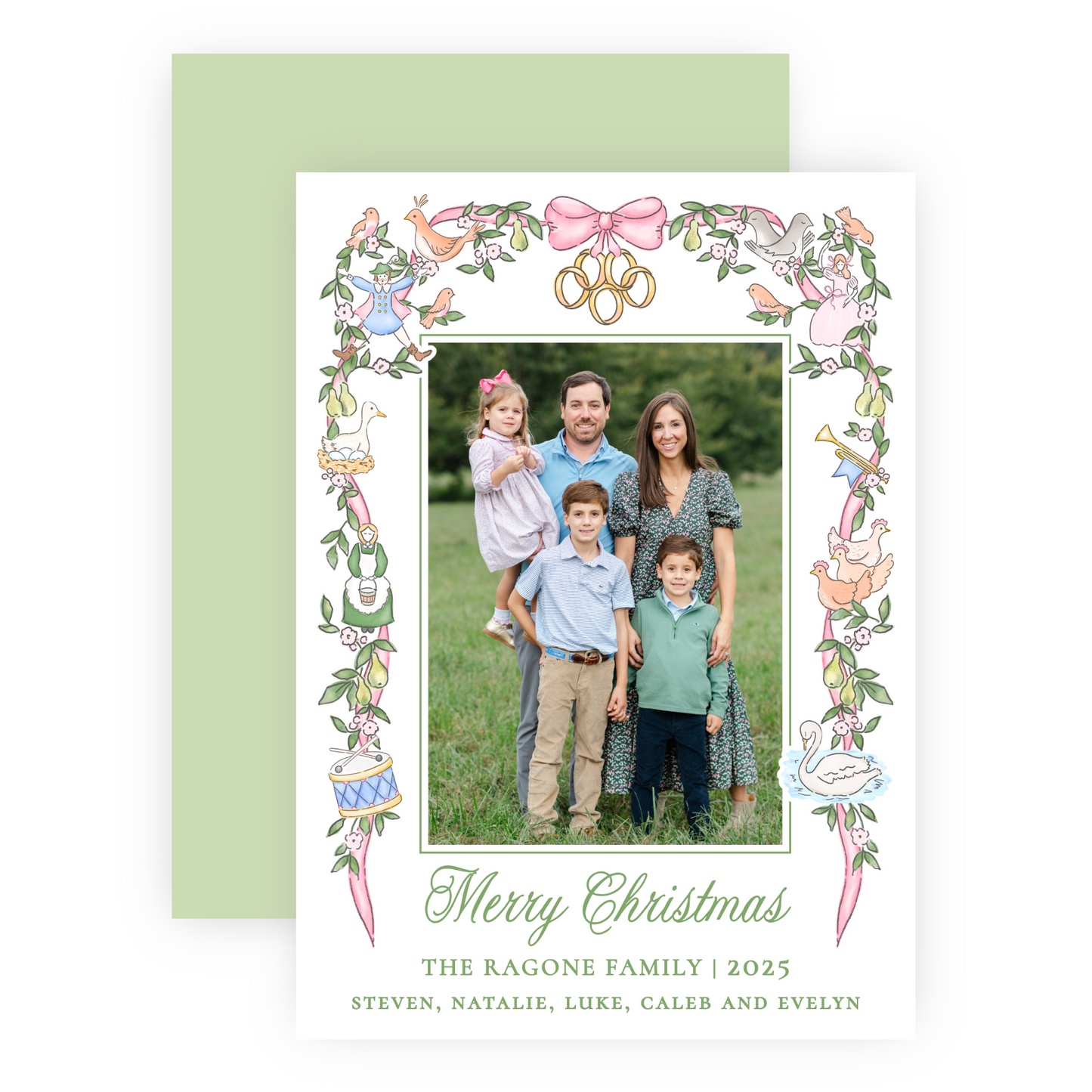 Christmas Photo Card - Twelve Days of Christmas Garland (Script) - Portrait