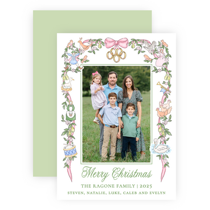 Christmas Photo Card - Twelve Days of Christmas Garland (Script) - Portrait