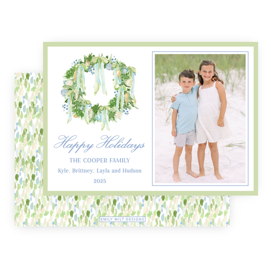 Christmas Photo Card - Luxe Noel Wreath - Landscape (Portrait Photo)