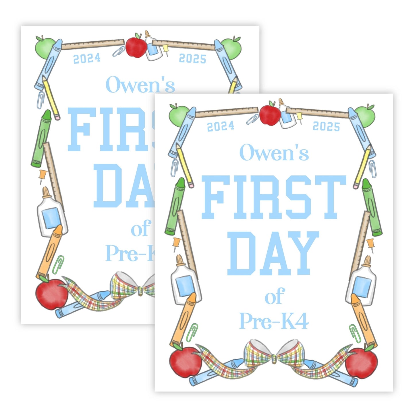 Personalized First and Last Day of School Sign - School Supply Frame (Blue)