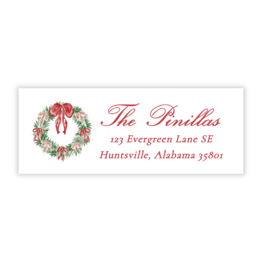 Christmas Address Labels - Tied with a Bow Decorated Wreath