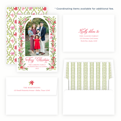 Christmas Photo Card - Poinsettia Garden, Red - Portrait