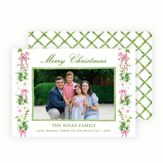 Christmas Photo Card - Holiday Blossoms, Pink - Landscape
