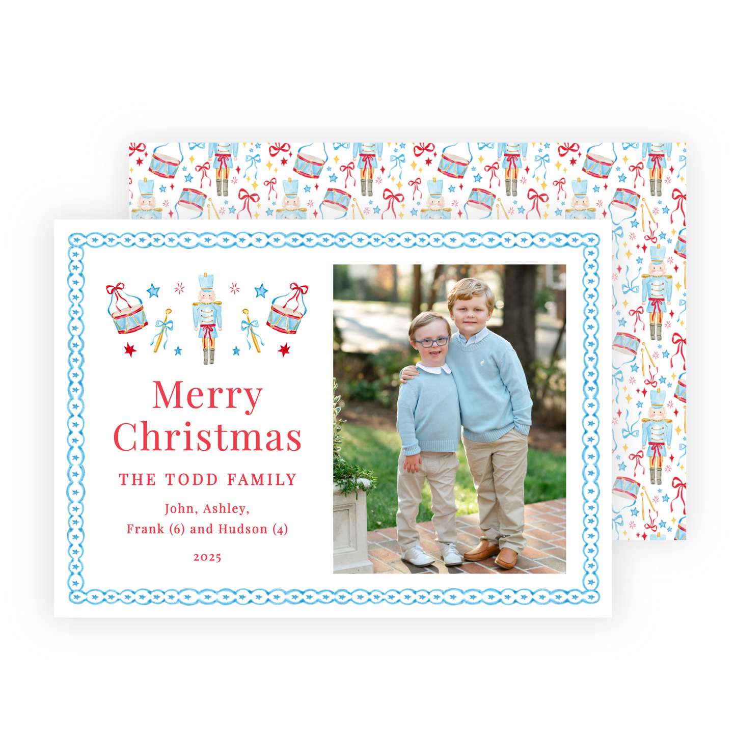 Christmas Photo Card - Santa's Soldiers, Blue - Landscape
