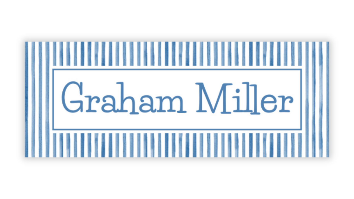 Personalized Water-Resistant Name Labels for School Supplies | 60 Pack (1x2.625") | Navy Seersucker
