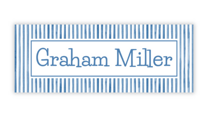 Personalized Water-Resistant Name Labels for School Supplies | 60 Pack (1x2.625") | Navy Seersucker