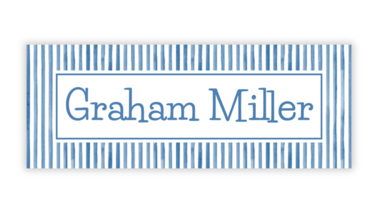Personalized Water-Resistant Name Labels for School Supplies | 60 Pack (1x2.625") | Navy Seersucker
