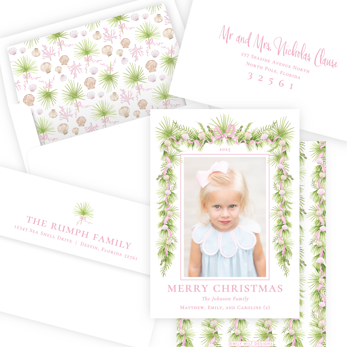 Christmas Photo Card - Holiday in the Sun, Pink - Portrait (Copy)