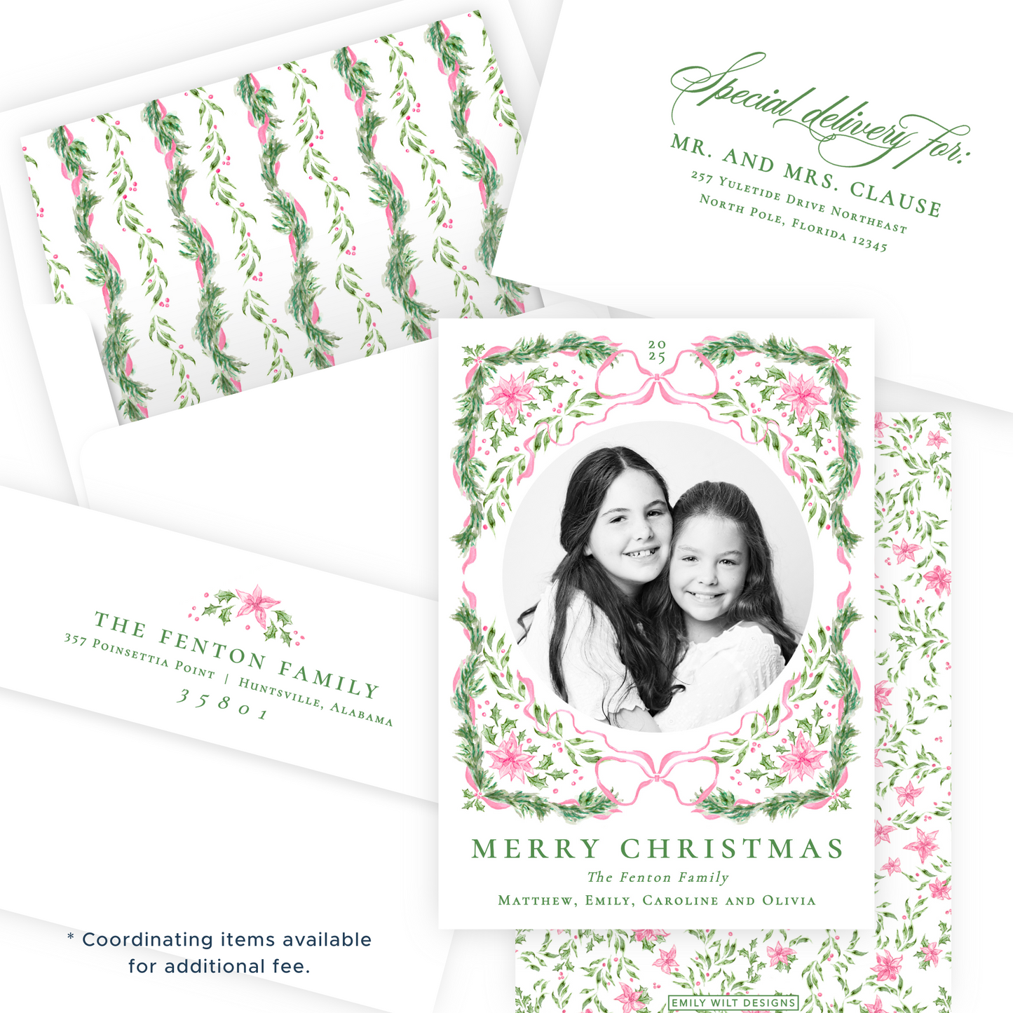 Christmas Photo Card - Yuletide, Pink - Portrait