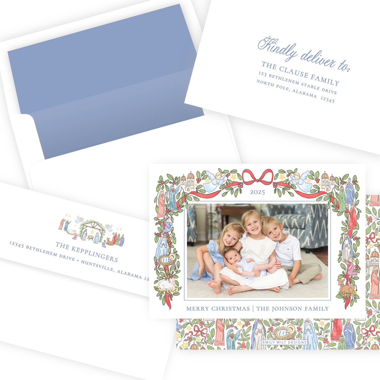Christmas Photo Card - Festive Nativity Garland - Landscape