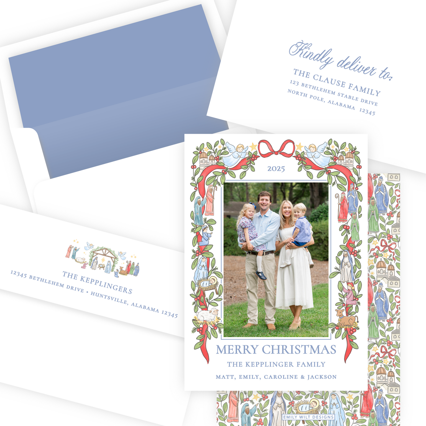 Christmas Photo Card - Festive Nativity Garland - Portrait