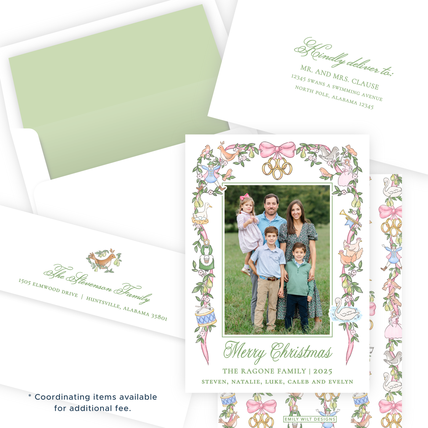 Christmas New Address Enclosure Cards - Twelve Days of Christmas Pastel